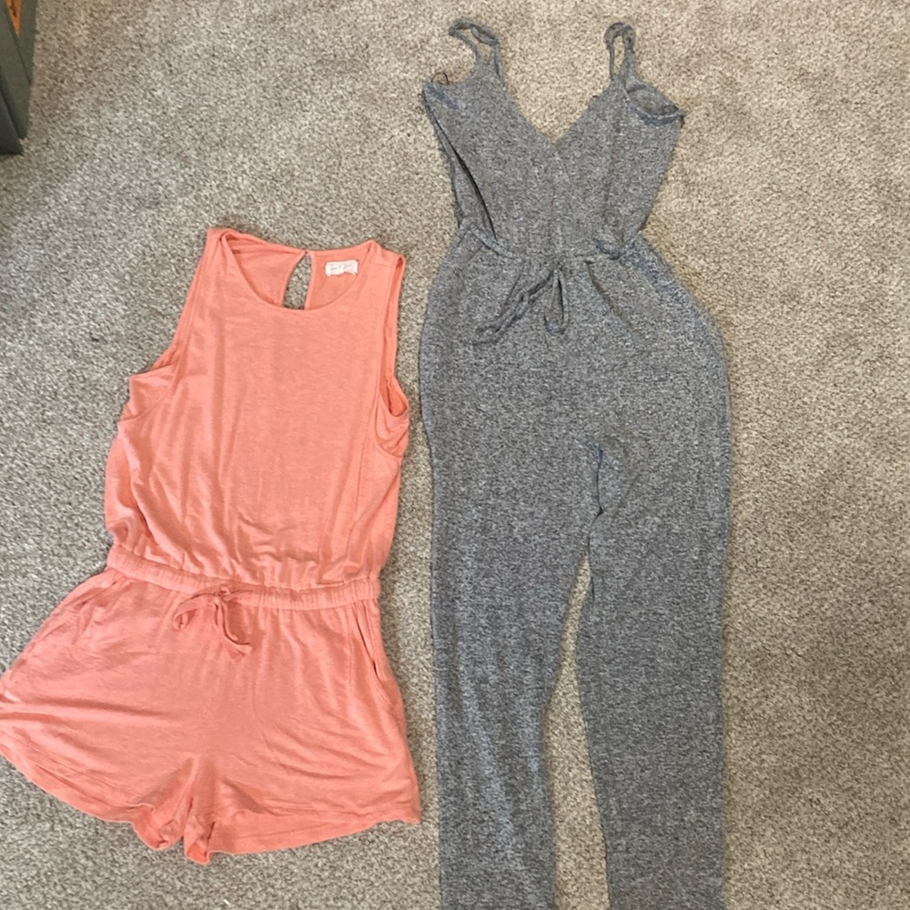 Express Jumpsuit and Romper Set in Coral and Gray
